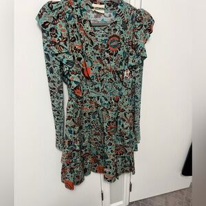 Ulla Johnson Teal and Orange Floral Long Sleeve Dress